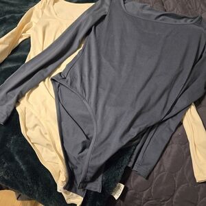 SHEIN Long Sleeve Bodysuit - Cream and Gray